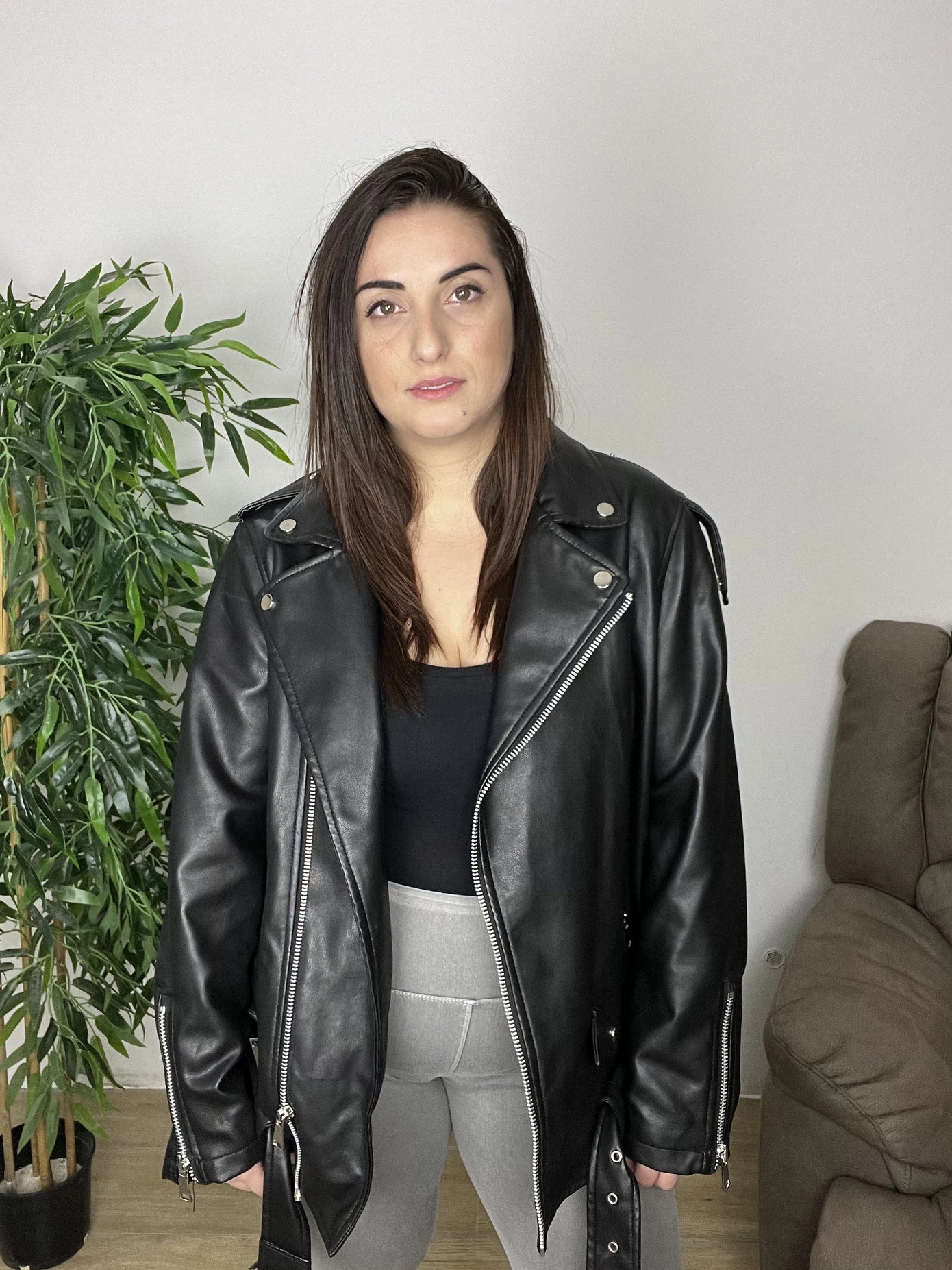 Giacca Biker Donna in Ecopelle - Nera