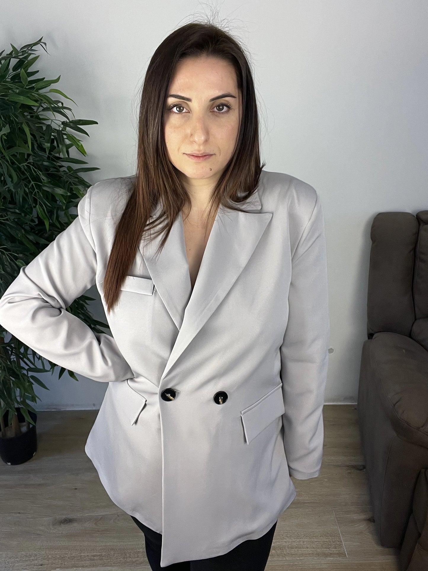 Blazer Donna Doppio Petto Oversize - Grigio